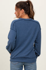 Navy Ribbed Knit Front Pocket Maternity Pullover