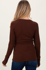 Brown Brushed Knit Thumb-Hole Maternity Long Sleeve