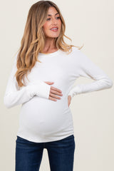 Ivory Brushed Knit Thumb-Hole Maternity Long Sleeve