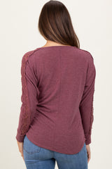 Burgundy French Terry Lace Trim Maternity Long Sleeve