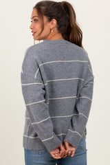 Heather Grey Striped Drop Shoulder Maternity Sweater