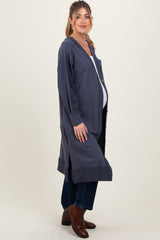 Navy Button Down Long Maternity Cardigan