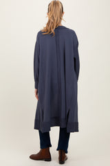 Navy Button Down Long Maternity Cardigan