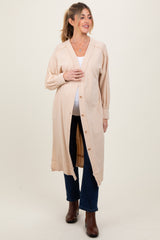 Cream Button Down Long Maternity Cardigan