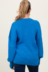 Blue Oversized Basic Drop Shoulder Maternity Sweater