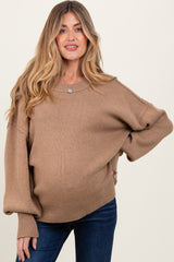 Light Mocha Oversized Basic Drop Shoulder Maternity Sweater