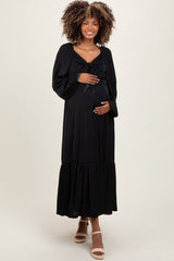 Black Bow Satin Maternity Maxi Dress