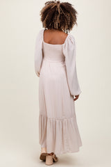 Beige Bow Satin Maternity Maxi Dress