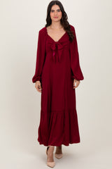 Burgundy Bow Satin Maxi Dress