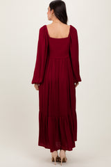 Burgundy Bow Satin Maxi Dress