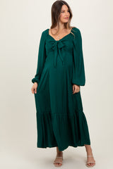 Emerald Bow Satin Maternity Maxi Dress