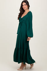 Emerald Bow Satin Maxi Dress