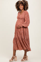 Mauve Floral Button Maternity Maxi Dress