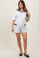 Heather Grey Cotton Terry Contrast Band Short Maternity Romper