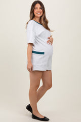 Heather Grey Cotton Terry Contrast Band Short Maternity Romper