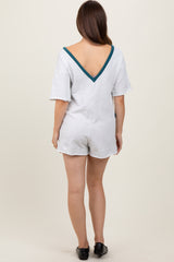 Heather Grey Cotton Terry Contrast Band Short Maternity Romper