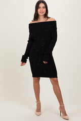 Black Off Shoulder Short Sequin Sweater Dress