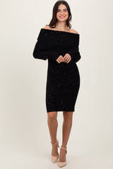 Black Off Shoulder Short Sequin Sweater Dress