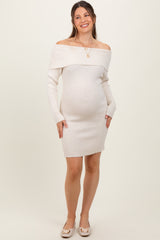 Ivory Off Shoulder Short Sequin Maternity Sweater Dress