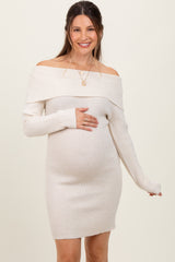 Ivory Off Shoulder Short Sequin Maternity Sweater Dress