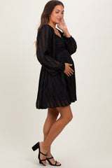 Black Ruffle Textured Maternity Mini Dress