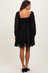 Black Ruffle Textured Maternity Mini Dress