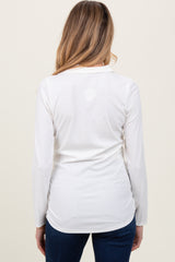 Ivory Ribbed Collared Maternity Long Sleeve Top