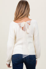 Ivory V-Neck Drop Shoulder Back Bow Tie Maternity Sweater