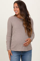 Taupe Ribbed Knit Button Detail Long Sleeve Maternity Top