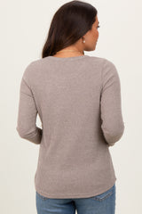 Taupe Ribbed Knit Button Detail Long Sleeve Maternity Top