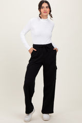 Black Cargo Pocket Straight Leg Sweatpants