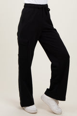 Black Cargo Pocket Straight Leg Sweatpants