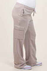 Light Taupe Cargo Pocket Straight Leg Maternity Sweatpants