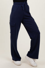 Navy Cargo Pocket Straight Leg Sweatpants