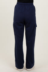 Navy Cargo Pocket Straight Leg Sweatpants