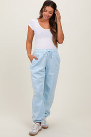 Light Blue Drawstring Relaxed Fit Maternity Sweatpants