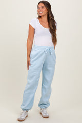 Light Blue Drawstring Relaxed Fit Maternity Sweatpants