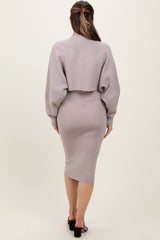 Taupe Bodycon Dress And Sweater Maternity Set