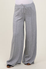 Heather Grey Wide Leg Drawstring Maternity Sweatpants