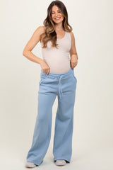 Light Blue Exposed Seam Wide Leg Maternity Sweatpants