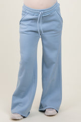 Light Blue Exposed Seam Wide Leg Maternity Sweatpants