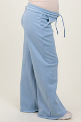 Light Blue Exposed Seam Wide Leg Maternity Sweatpants