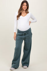 Light Olive Exposed Seam Wide Leg Maternity Sweatpants