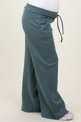 Light Olive Exposed Seam Wide Leg Maternity Sweatpants