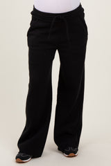 Black Exposed Seam Wide Leg Maternity Sweatpants