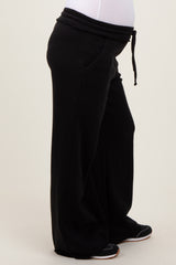 Black Exposed Seam Wide Leg Maternity Sweatpants