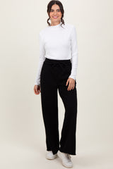 Black Exposed Seam Wide Leg Maternity Sweatpants