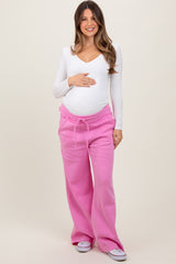 Pink Exposed Seam Wide Leg Maternity Sweatpants