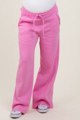 Pink Exposed Seam Wide Leg Maternity Sweatpants