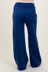 Light Navy Exposed Seam Wide Leg Maternity Sweatpants